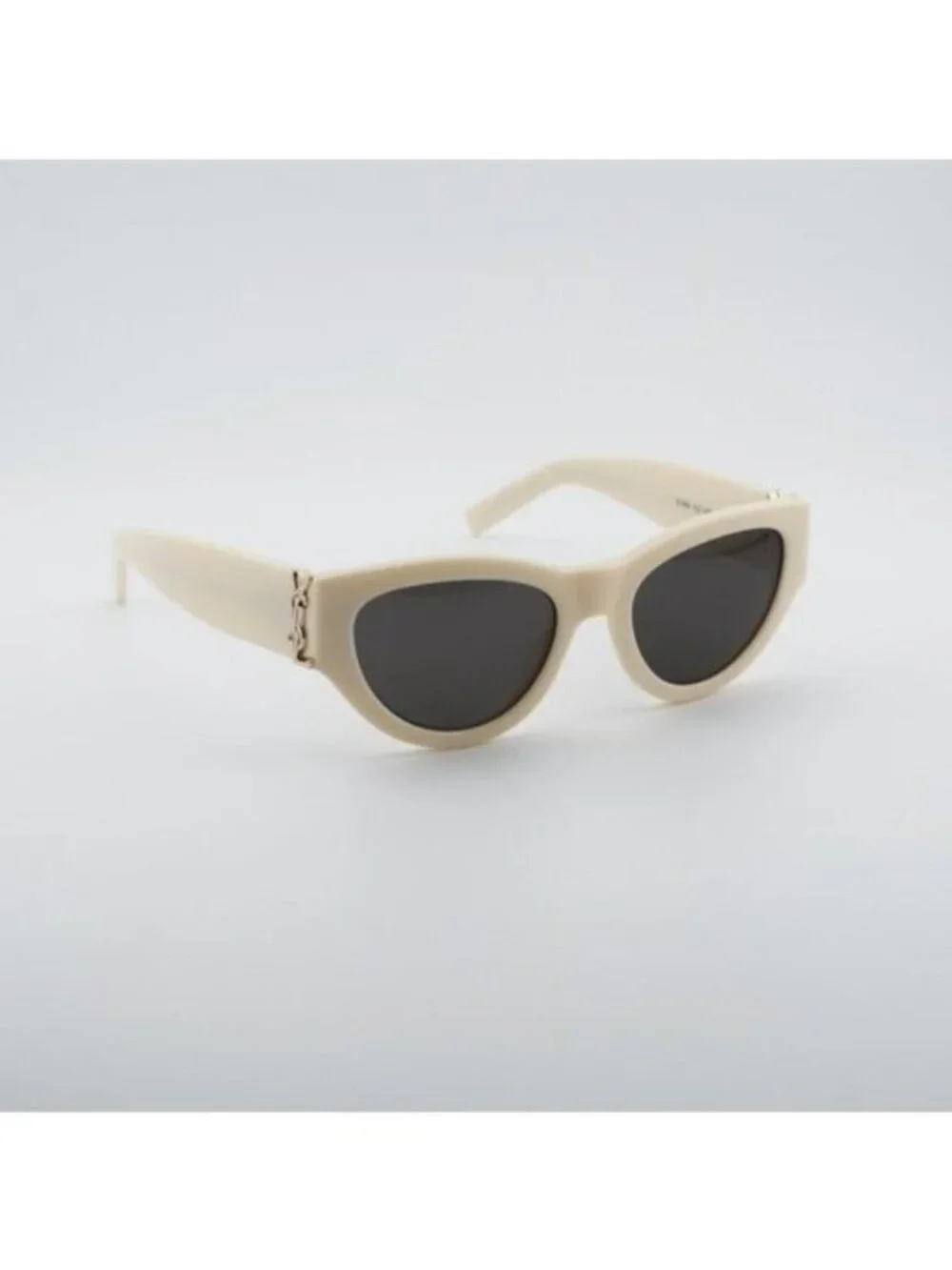 Saint Laurent SL M94 012 Sunglasses Shiny Ivory Cat Eye Frame, Grey Lenses